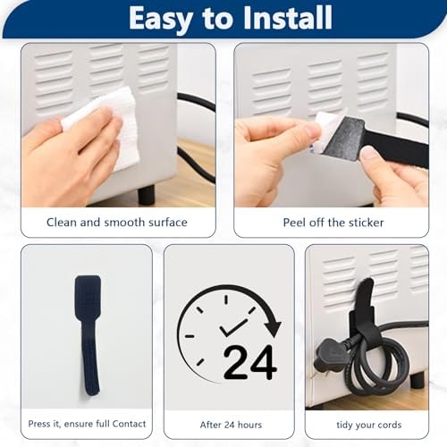 Abnii 50 PCS Hook and Loop Cable Ties, Under Desk Cable Management, Black - Image 5