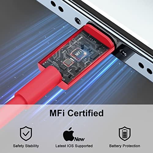 2Pack Red Fast Charger Cable 10ft [Apple MFi Certified], USB Type C to Lightning Cable 10 Foot for Apple iPhone 14/13 /12 Pro XR XS Max X 8 Plu - Image 3