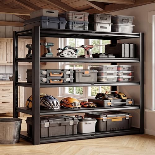 Romorgniz Heavy Duty Garage Shelving,78 H 5-Tier Metal Storage Shelves Unit,3000 lbs Capacity Adjustable Shelving Rack with Dual Wire Decking, 55.1" W x 26" D for Warehouse Basement Pantry Factory - Image 5