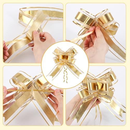 COQOFA 20 Pieces Large Cello/Cellophane Bags 18x30 Inches Clear Basket Gift Bags Gold Star Printed OPP Plastic Cellophane Wrap for Baskets Gift Packaging with Gold Pull Bows - Image 5