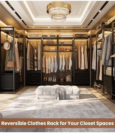 78.7'' Clothes Rack for Hanging Clothes - Reversible Clothing Rack with 2 Drawers, Heavy Duty Garment Racks with Shelves, 6 Tiers Freestanding Portable Closet Wardrobe System with Hanging Hooks, Black - Image 2