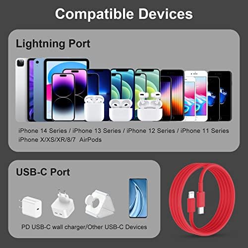 2Pack Red Fast Charger Cable 10ft [Apple MFi Certified], USB Type C to Lightning Cable 10 Foot for Apple iPhone 14/13 /12 Pro XR XS Max X 8 Plu - Image 6