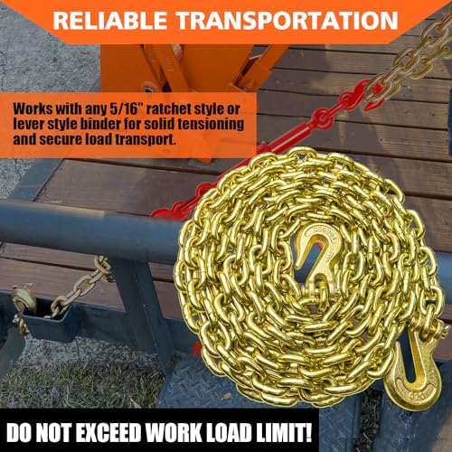 YATOINTO G80 Transport Binder Chain 5/16 Inch x 20 Foot Safety/Binder Chain with Clevis Grab Hooks 4,900 lbs Safe Working Load Logging Chain for Transporting Towing Tie Down Binding Equipment - Image 2