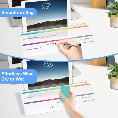 Desktop Glass Whiteboard with Storage, Weekly Calendar Desk White Board - Image 6