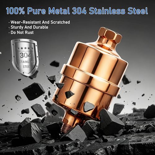 Metal Shower Filter, Stainless Steel 304, Clean Soft Water, Remove 99% Chlorine, Improve Your Skin Nail Hair, Easy to Install (Rose Gold) - Image 2
