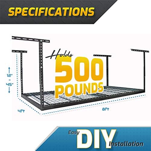 MonsterRAX 4x8 Overhead Garage Rack and Bins Bundle | 4’ x 8’ Overhead Rack w/Storage Bins (Hammertone, 24"-45") - Image 3