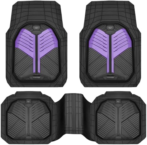 CAR PASS Heavy Duty Rubber Car Mats, Deep-Dish Car Floor Mats All Weather, Universal Two-Tone Trim-to-Fit for SUVs Trucks Sedans, Waterproof Anti-Slip, 3 Pieces V12 Black and Metallic Purple by CARPASS