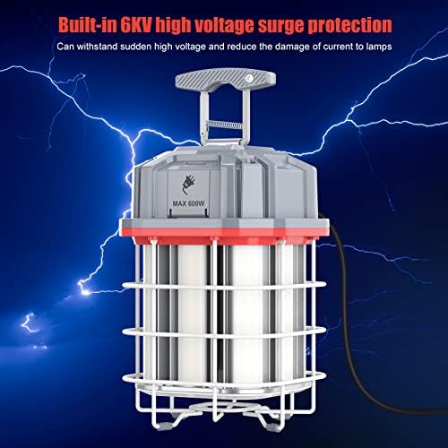 100W LED Temporary Work Light 15000LM 360° Lighting ETL Listed 10' Cable with 120V Plug Portable Hanging Construction Work Lights with ON/Off Switch for Job Site Warehouse Garage Shop Area Lighting - Image 6