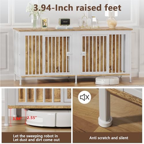 EasyCom 78.74" Dog Crate Furniture for 1 or 2 Dogs, 35-60 Pounds, White - Image 3