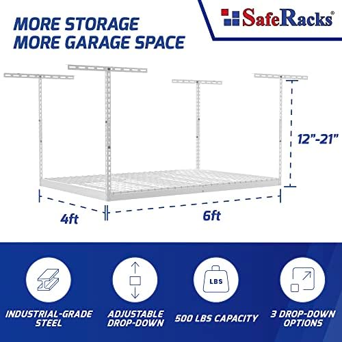 SafeRacks 4x6 Overhead Garage Storage Rack, White, 24"-45" Height - Image 3