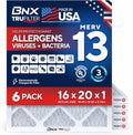 BNX TruFilter 16x20x1 Air Filter MERV 13 AC Filter, HVAC Furnace Filter, 6 Pack (ACTUAL SIZE 15.69"x19.69"x0.75") Allergies, Dust, Pet Dander & Smoke - MADE IN USA - MPR1500 / FPR 10 by BNX