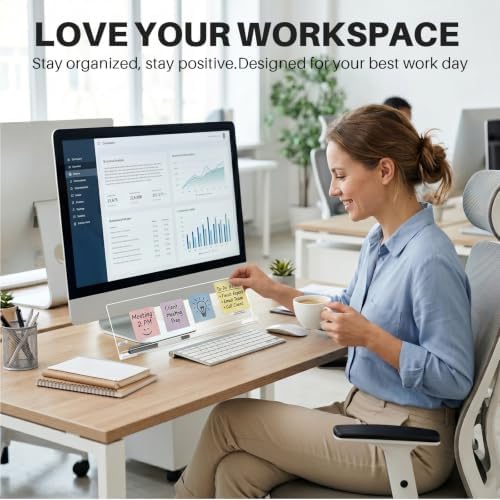 Monitor Memo Board Holder 14"x5", Computer Sticky Note Holder with Phone Stand, Space-Saving Office Organization, Movable & Reusable Screen Saver for Office & Home Desktop Decor - Image 6
