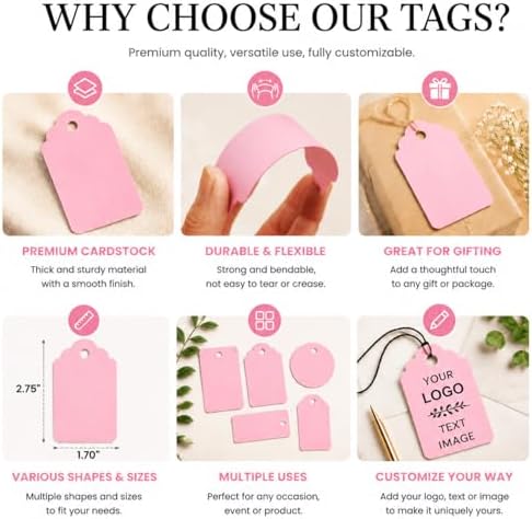 50-500pcs Custom Hang Tags,Personalized Cardstock Tags with Your Logo Text Image, Various Shapes and Size,Fully Customizable Hang Tag for Clothing,Small Business, Handmade Items, Favors, Gifts - Image 5
