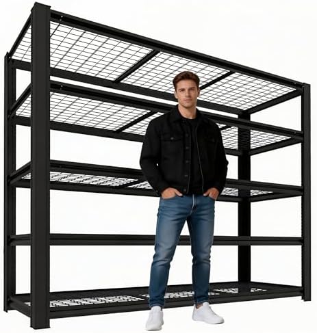 Heavy-Duty Garage Shelving | Metal Garage Storage Racks, 6000-pound capacity; Adjustable Storage Racks for Garage Storage,Multi-Purpose Shelving Unit,84 "H x 61.94 "W x 24 "D (5T-84H*61.94W*24D) by RUYKPTA