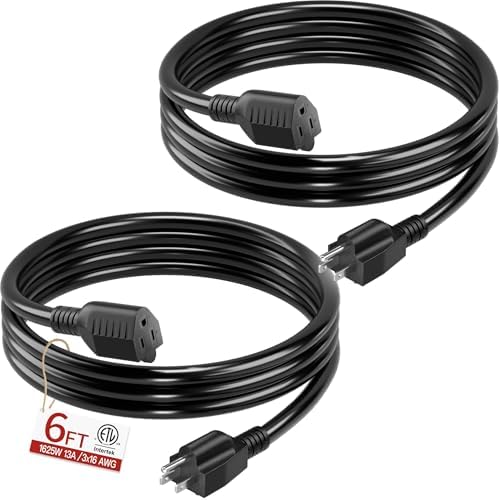 Skrizcable 16/3 Short Extension Cord 6FT 2Pack, Black Extension Cord Indoor by Skrizcable