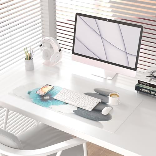QiyI PU Leather Large Mouse Pad, 31.5" x 15.7", Pebbles Flowers - Image 2