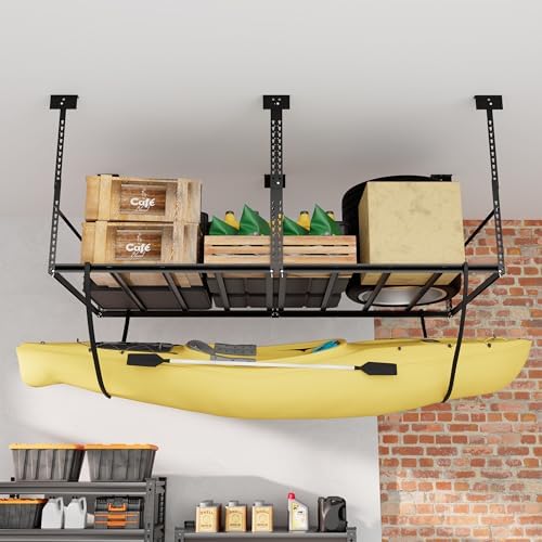 3x6 Ft Overhead Garage Storage Rack, 28-41 inch Height Adjustable Ceiling Mounted Organization Rack, 450 lbs Weight Capacity, 36"x72" Metal Rack for Garage Storage with Hanging Rods - Image 4