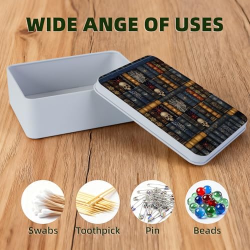Small Metal Tins Box-4.7" x3.5"x1.6" Rectangular Empty Storage Box With Lid Decorative Organizer Storage Tin Case For Office/Cookie/Candy/Jewelry/Photo/Letter-Skull Bookshelf - Image 3