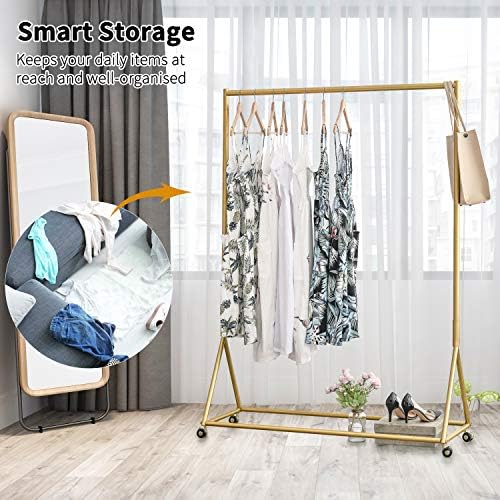 Gold Pipe Clothing Racks Freestanding, Modern Metal Clothes Rack Heavy Duty, Easy Assemble Clothing Rack for Hanging Boutiques and Bedroom 47" L - Image 2