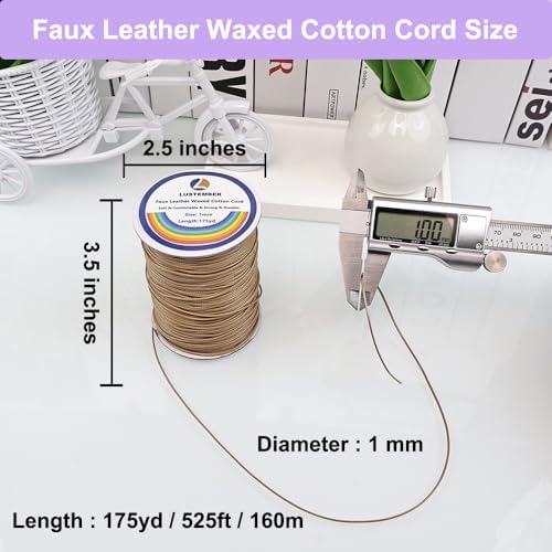 LUSTEMBER 1mm Faux Leather Waxed Cotton Cord, 175 Yards – Durable Necklace String, Soft and Textured Cord for Necklaces, Bracelets, and Jewelry Making - Image 2