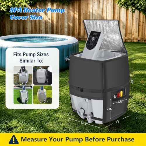 Hot Tub Spa Heater Pump Cover,18.9" D x 13" W x 18" H Waterproof 600D Oxford Fabric Aluminum Film Insulated Cover,Inflatable Hot Tub Spa Heater Pump,Easy Installation with Zipper,Black,Square - Image 3