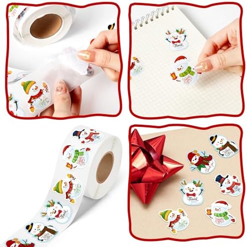 500 Pcs Christmas Snowman Thank You Stickers Roll Xmas Winter Holiday Adhesive Labels Tags for Supporting My Small Business Envelope Seals Shop Cards Handmade Crafts Party Favors Gift Packing Wrapping - Image 3