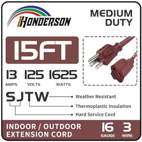 15 Ft Brown Outdoor Extension Cord 16 Gauge Heavy Duty Power Cord - Image 2