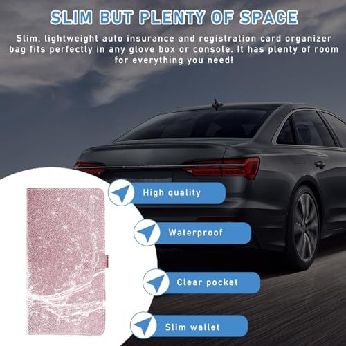 Ziciner Car Registration and Insurance Holder, Auto Card Document Glove Box Organizer with Magnetic Closure, Universal Vehicle Interior Accessories for Cars SUVs (Glitter Pink-Large) - Image 4