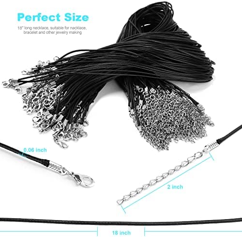 100Pcs Premium Leather Necklace Chains Bracelet Cord with Clasps for Pendants, Bulk Waxed Rope Necklace String, Black , 18" for Jewelry Making Supplies, 1.5mm DHOOZ - Image 3