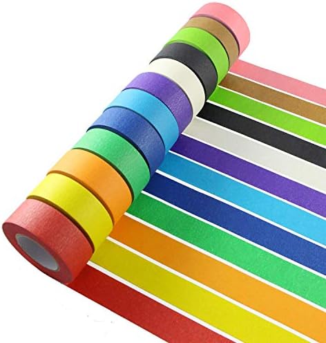 Feeke Colorful Masking Tape,Decorative Colored DIY Tape for Arts & Crafts, Labeling or Coding - Art Supplies for Kids - 12 Different Color Rolls, 1 Inch x 16 Yards, Small by JONYEE