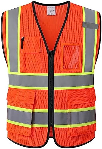Reflective Safety Vest for Men Women with Pockets,KZ177,Orange,M by Kazsaifo