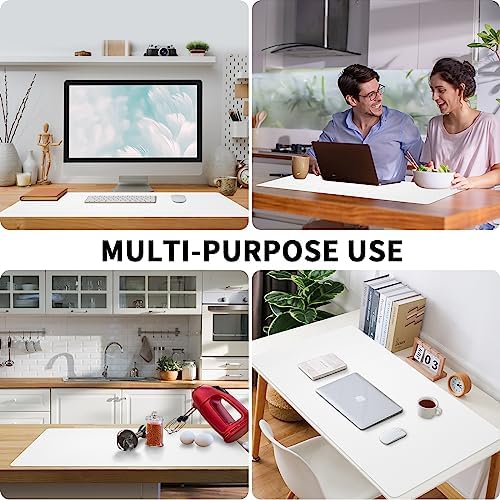 Leather Desk Pad, Large Mouse Pad, Non-Slip Desk Mat, Leather Desk Blotter, Computer Desk Pad, Waterproof Keyboard Pad for Home Office and Decor - White (31.5×15.7 Inches) - Image 6