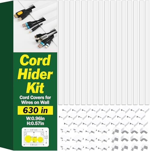 AZEN Cord Hider Kit, 630in Cord Covers for Wires on Wall, Paintable Wire Covers for Cords on Wall, Self-Adhesive Cable Hider Cord Organizer, Wire Hiders, 40X L15.75in X W0.96in x H0.57in by AZEN