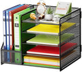 Marbrasse Desk Organizer with File Holder, 5-Tier Paper Letter Tray Organizer, Mesh Desk Organizers and Accessories with Magazine Holder, Desktop Storage for Office Supplies (Black) by Marbrasse