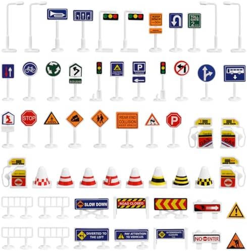 56Pcs Street Road Traffic Signs Playset, Mini Electric Signal Light Toy by Kisangel