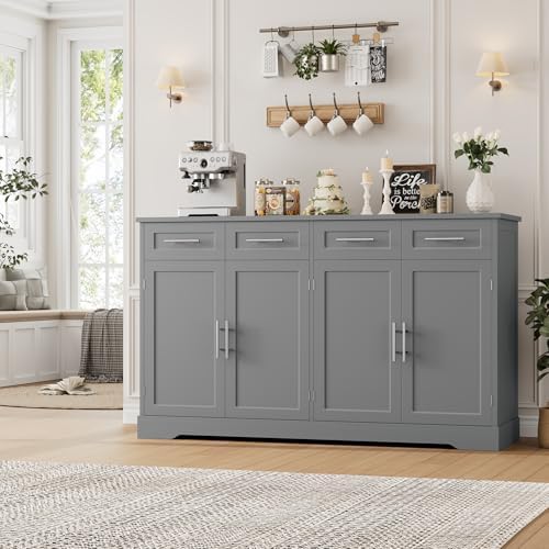 HOSTACK 60" W Sideboard Buffet Cabinet with Storage, Kitchen Cabinet, Gray by HOSTACK