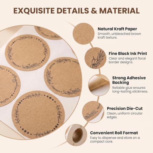 500Pcs 2" Brown Round Canning Labels with Wreath Designs - Image 4