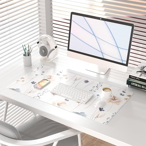 QIYI PU Leather Large Mouse Pad, Waterproof Desk Mat, 31.5" x 15.7", Sprigs - Image 2