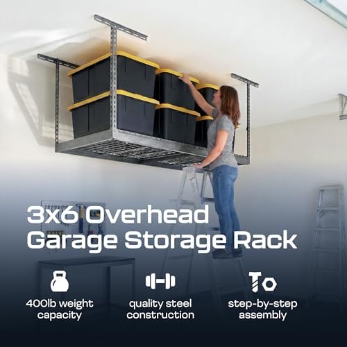 MonsterRax 3x6 Overhead Garage Storage Rack, Gray, 18"-33" Height - Image 2