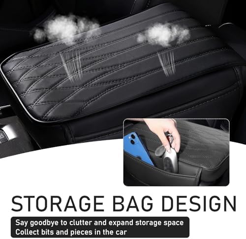 1 PC Car Center Console Cover, Leather Center Console Protector with 2 Storage Bags, 12.59" x 8.66" x 1.96" Armrest Pad, Universal Car Armrest Storage Box for Most Vehicles (Black) - Image 6