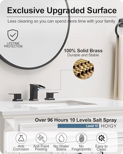 Waterfall Faucet for Bathroom Sink 3 Hole, Black 8 Inch 2 Handles - Image 5