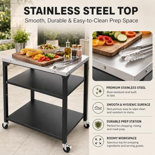 Hisencn 3-Shelf Pizza Oven Table with Lockable Wheels,31.5"L x 24"W - Image 6