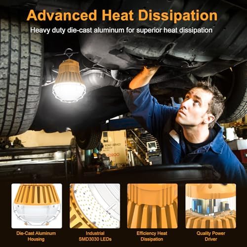 LED Temporary Work Light 60W 5000K Portable Hanging Construction Lights, 10' Cable with ON/Off Switch Linkable LED Work Light for Job Site Warehouse Garage Shop Area Lighting - Image 6