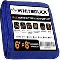 WHITEDUCK Canvas Tarp 18 oz. Heavy Duty Water Repellent UV Resistant, Rustproof Grommets, Industrial & Commercial Use Cloth Tarps (Cut Size: 6x8, Finished Size: 5'6"x7'6", Blue) by WHITEDUCK