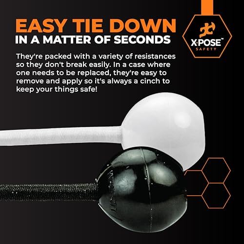 Xpose Safety Bungee Ball Cords 11" 25 Pack Heavy Duty Assorted Colors Black and White Stretch Rope with Ball Ties for Canopies, Tarps, Walls, Cable Organization - Image 5