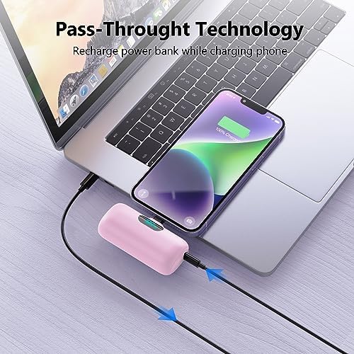 Mini Portable Charger for iPhone,Upgraded 5000mAh PD Fast Charging Battery Pack,LCD Display Cute Power Bank Portable Phone Charger for iPhone 14/14 Pro Max/13/13 Pro/12 Pro/11/XS/XR/X/8/7/6-Pink - Image 7