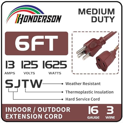 6 Ft Brown Outdoor Extension Cord 16 Gauge Grounded Plug for Lights - Image 2