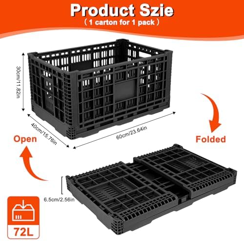 72L Collapsible Milk Crate with Handles, - Image 2