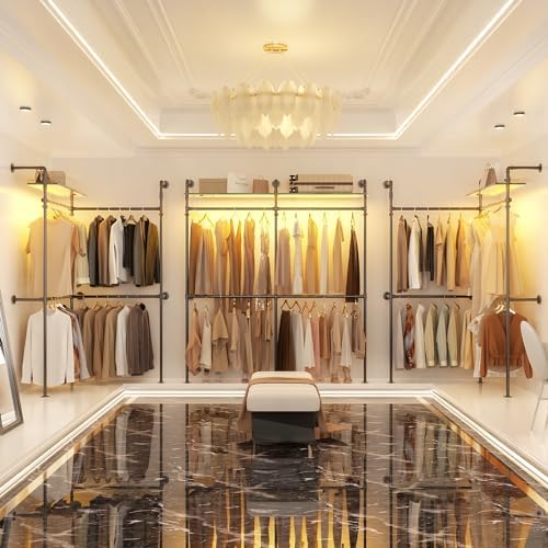 Aheaplus Industrial Pipe Clothing Rack, 79.7'' Closet System with LED Light - Image 5
