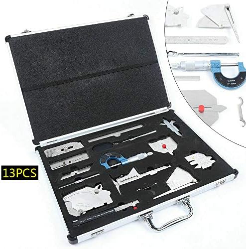 13 Pcs Welding Gauge Tool Kit Gage Weld Inspection Gauge with Easy Carry Suitcase, Stainless Steel Gage Weld Measuring Tools Box with 0-150mm Ruler, Fillet Welding Gauge, Micrometer, Inspection Mirror - Image 2